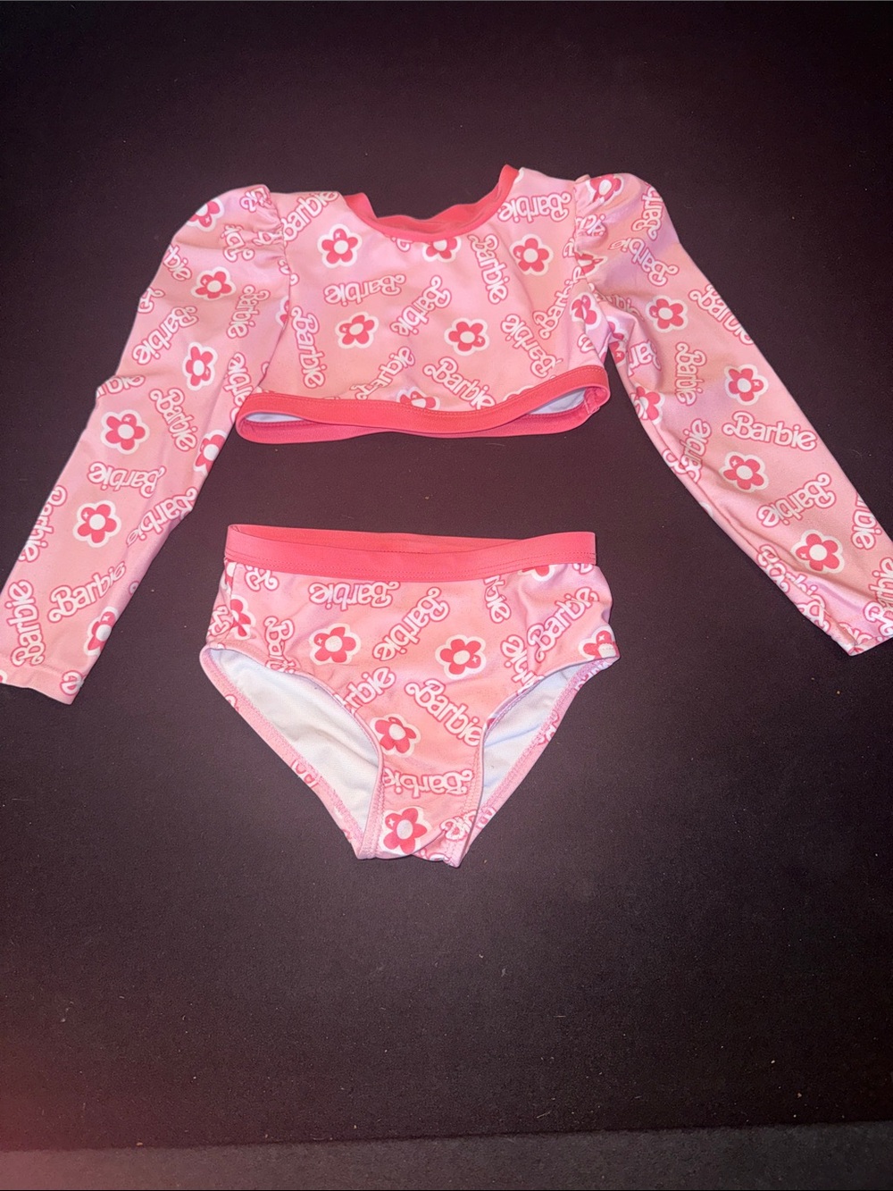 Barbie Pink Floral Long-Sleeve Two-Piece Rashguard Swim Set